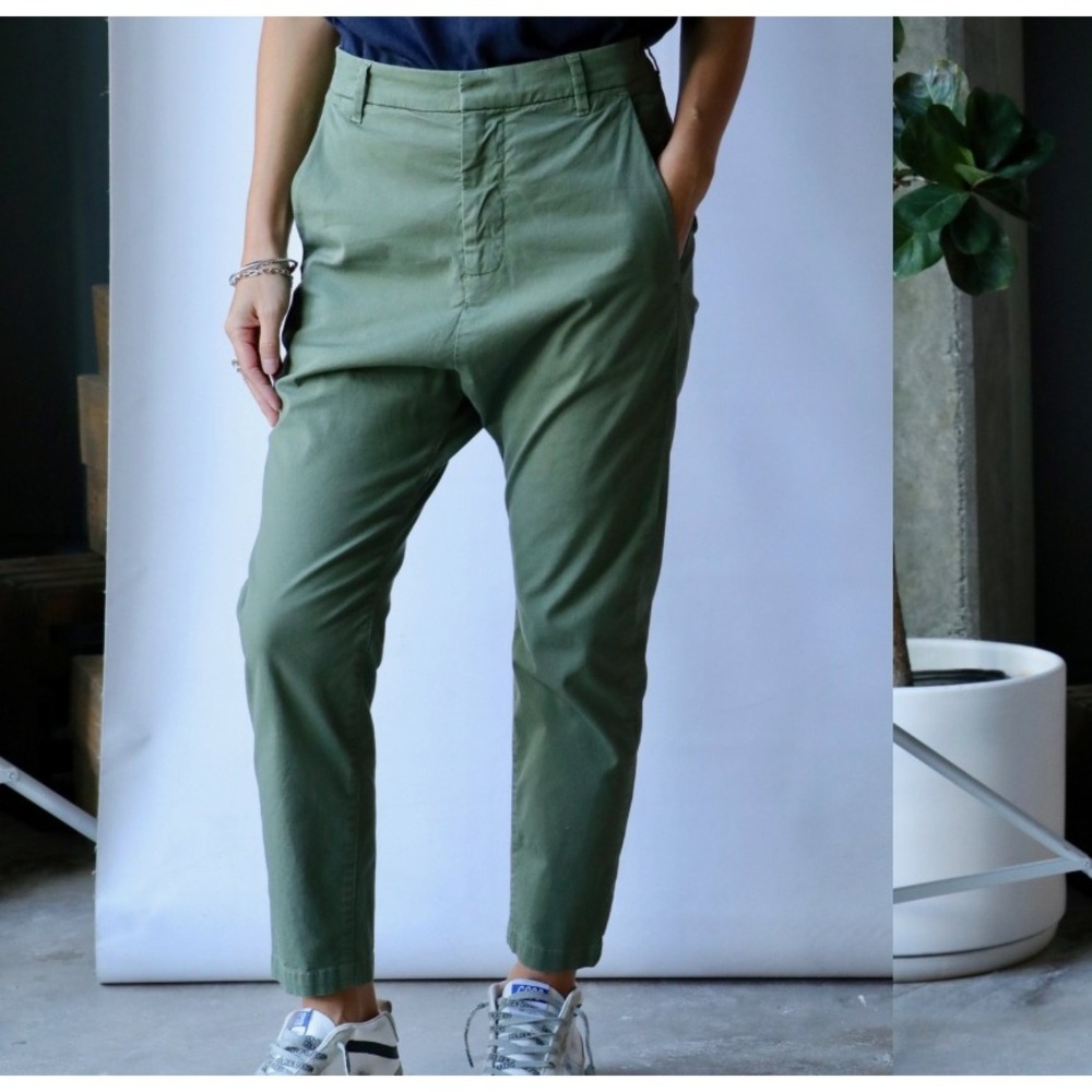 Nili Lotan Paris Pant Tapered Crop Drop Crotch Cotton Chino Sage Green 0